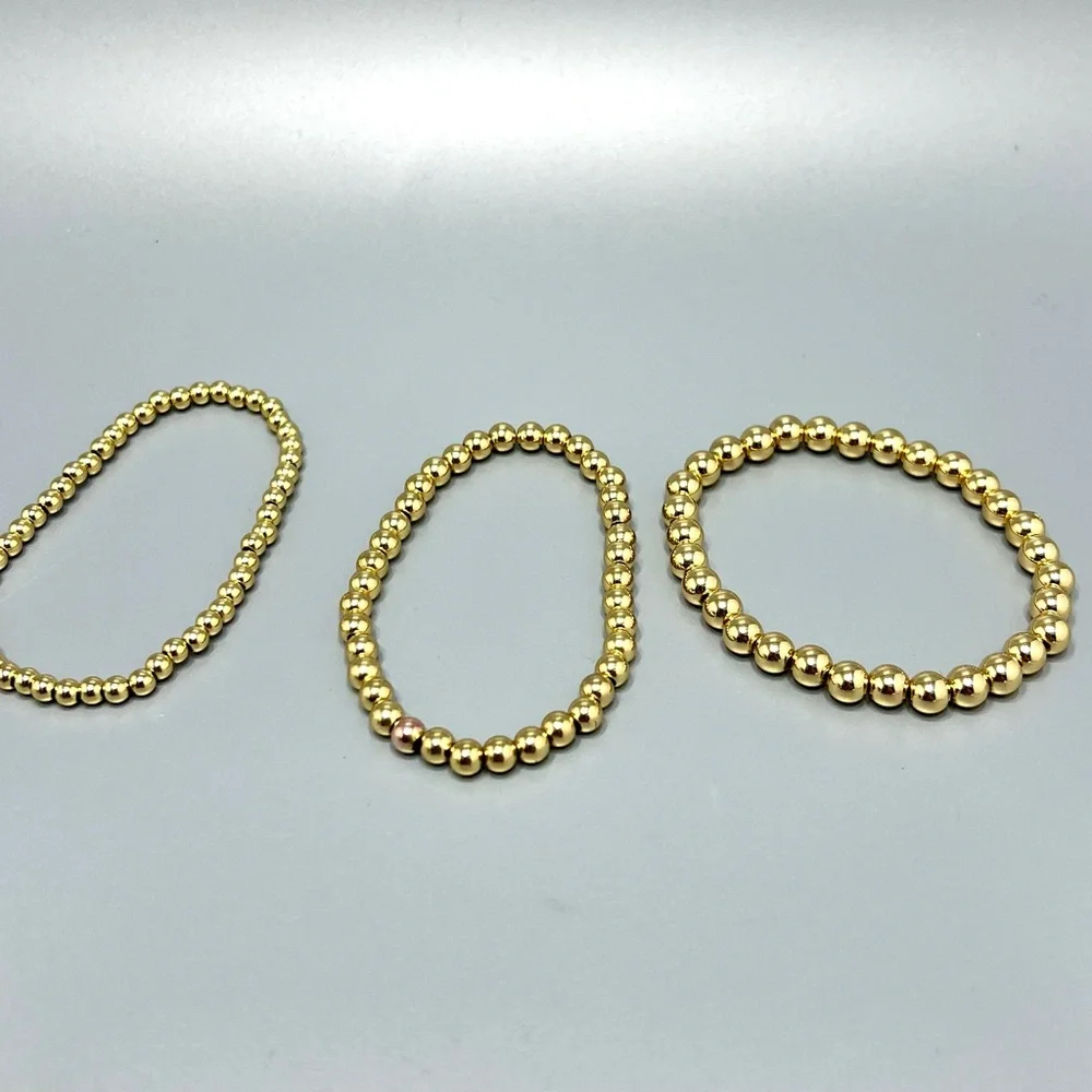 Set Of 3 Stackable Gold Plated Expandable Gold Plated Bead Bracelet - Picture 2 of 3